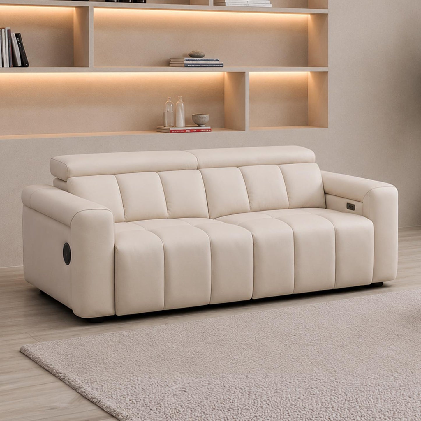 Delilah Electric Reclining Cream Oslo 3 Seater Sofa With Soundbar