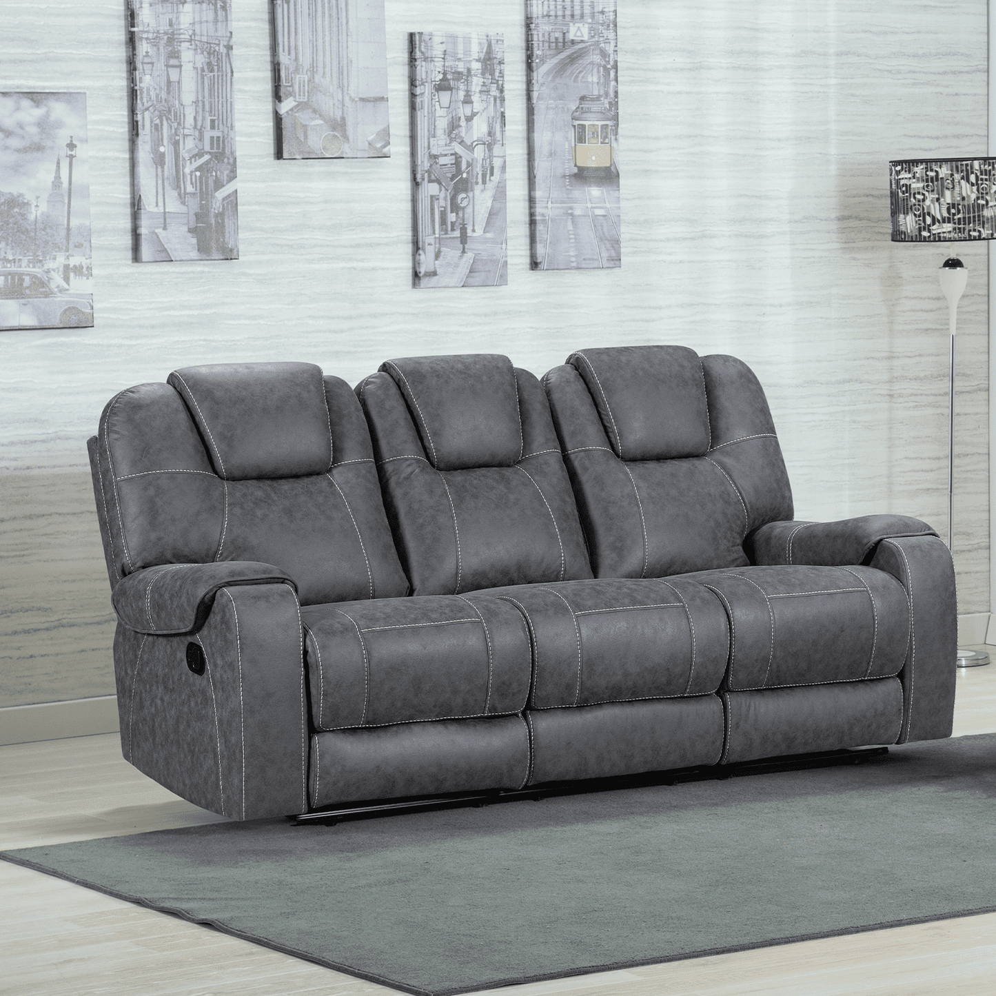 Sydney Grey Fabric Reclining 3 Seater Sofa