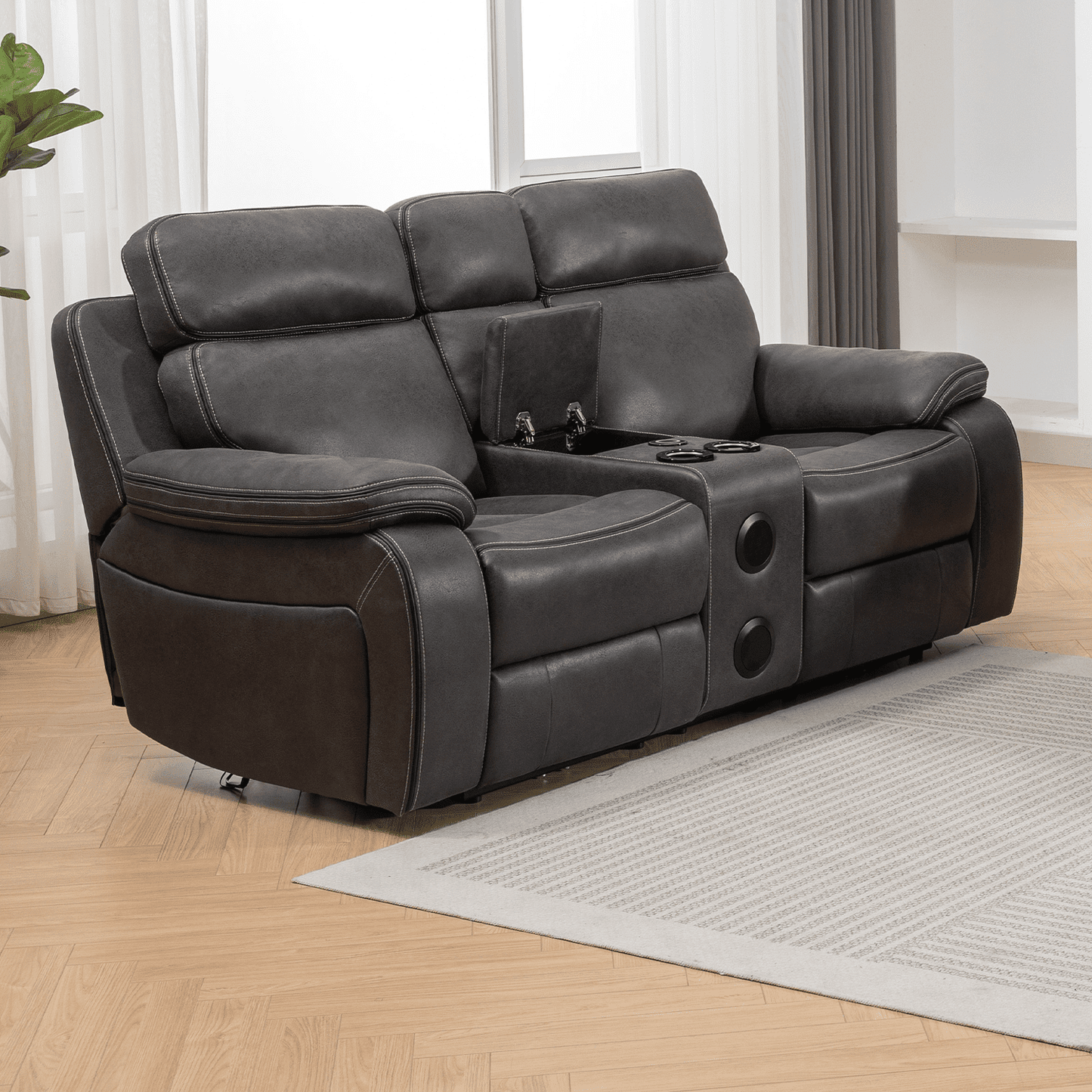 Tokyo Electric Bluetooth Reclining Leather Like 2 Seater Sofa