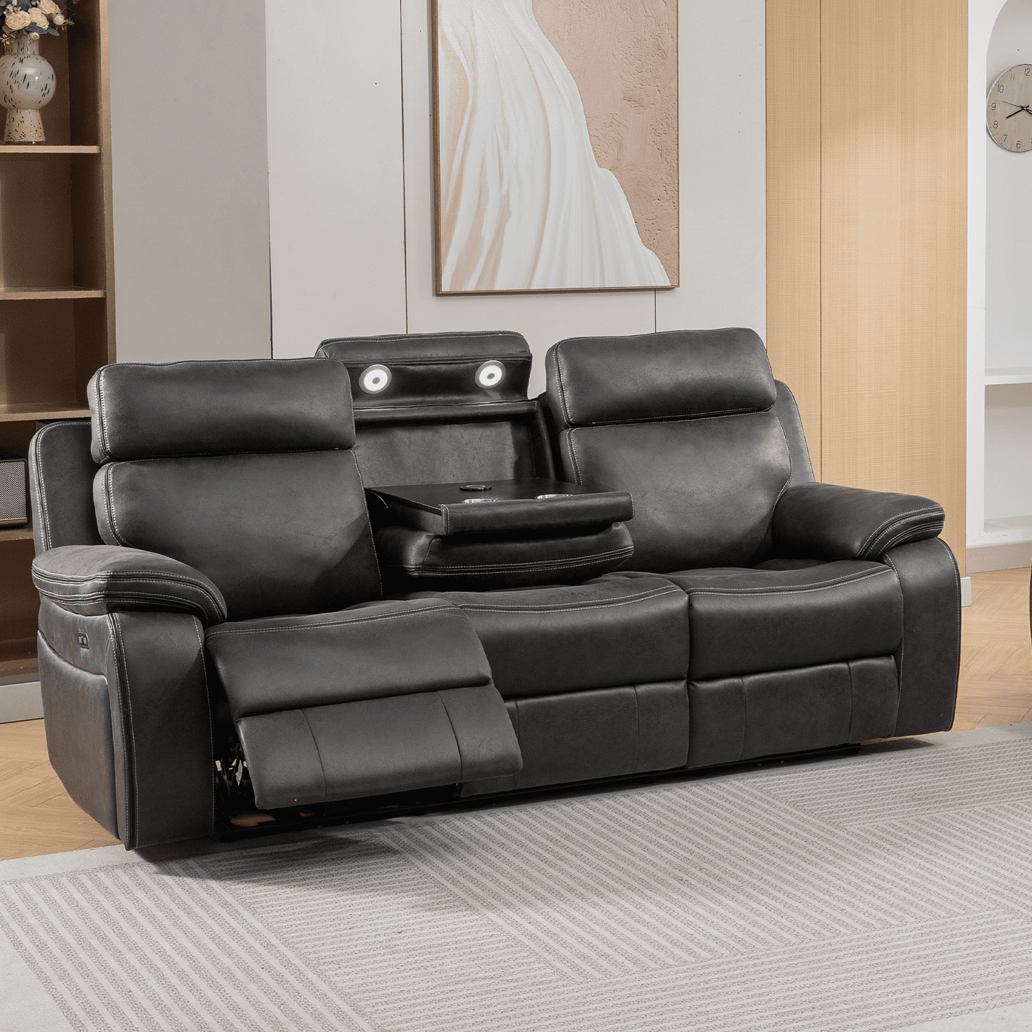 Tokyo 3 + 2 Electric Bluetooth Reclining Leather Like Sofa Suite - 2